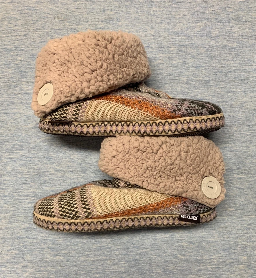 Sapato Muk Luks The Original Feminino Grande 9-10 Casa Botas Chinelos Xadrez - Imagem 3 de 4