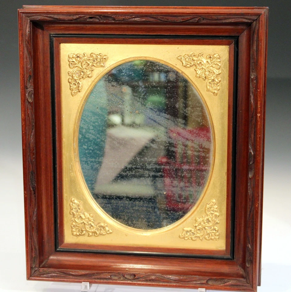 Antiguo Espejo Ovalado Antiguo Vidrio Tallado Caoba Marco Temprano Nueva Inglaterra Siglo XIX Foto 3 de 4