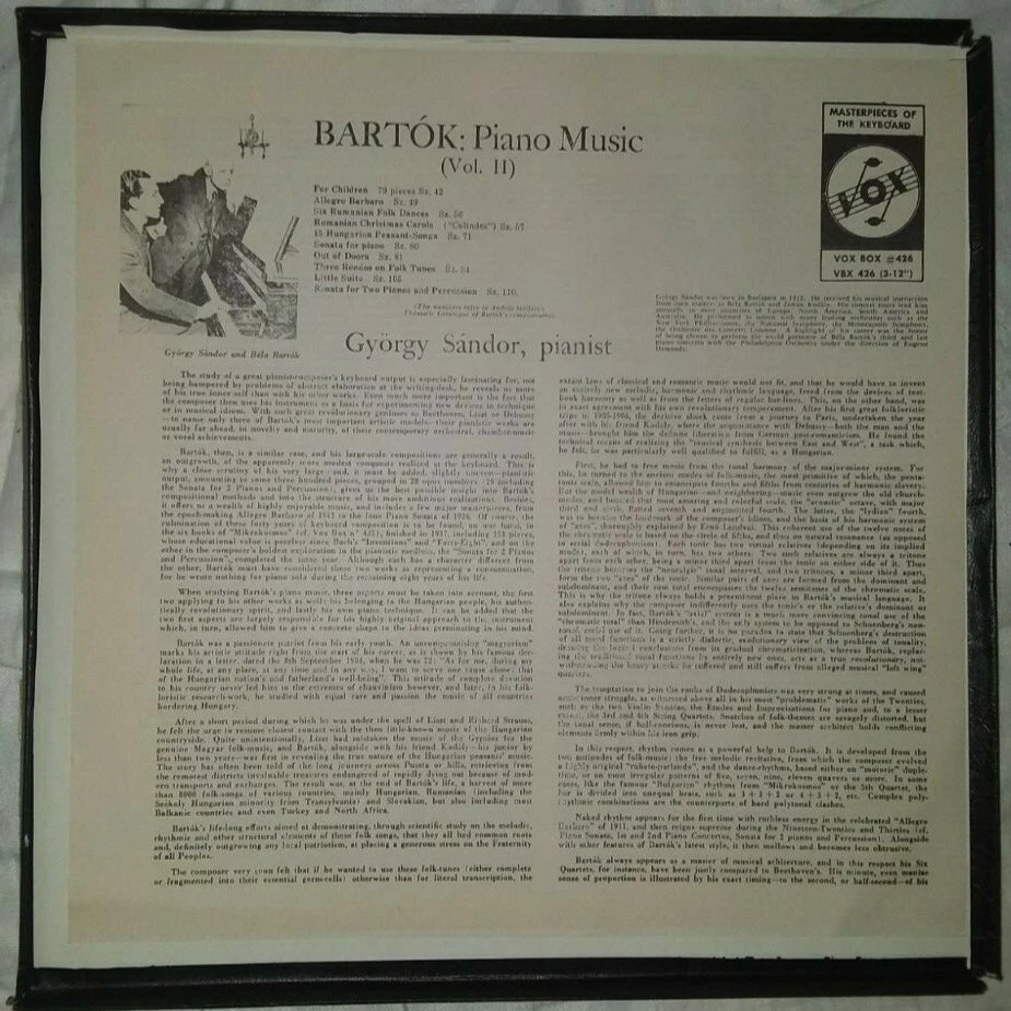 Bartok: Piano Music, Vol. II - Gyorgy Sandor - Vinyl Records - 3xLP Set - Tested - Image 3 of 4