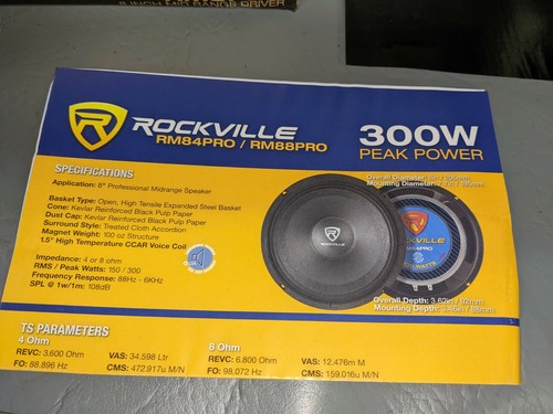 NEW Rockville RM88PRO 8" 8 Ohm 300 Watt SPL Midrange/Mid-Bass Car Speaker (G6) - Picture 5 of 7