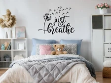 Just Breathe Vinyl Wall Decal – Dandelion Flower Wall Art – Damage Free Removal