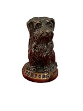 Very Old Heavy Metal BRIARD Dog Statue With Inscription Paperweight