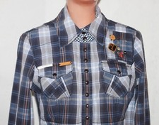 KHUJO COTTON BLUE CHECKERED LONG SLEEWE SHIRT BUTTON UP VIVIEN NEW SIZE S/M