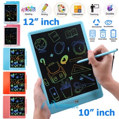 10'' 12'' LCD Writing Pad Drawing Tablet Electronic Doodle Board Erasable w/Stylus
