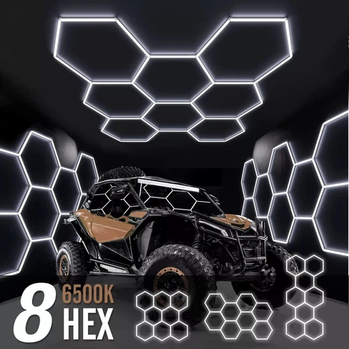 8Hex Hexagon LED Red Lighting Car Detail Retail Garage Workshop Wall Light Lamp - Picture 3 of 12