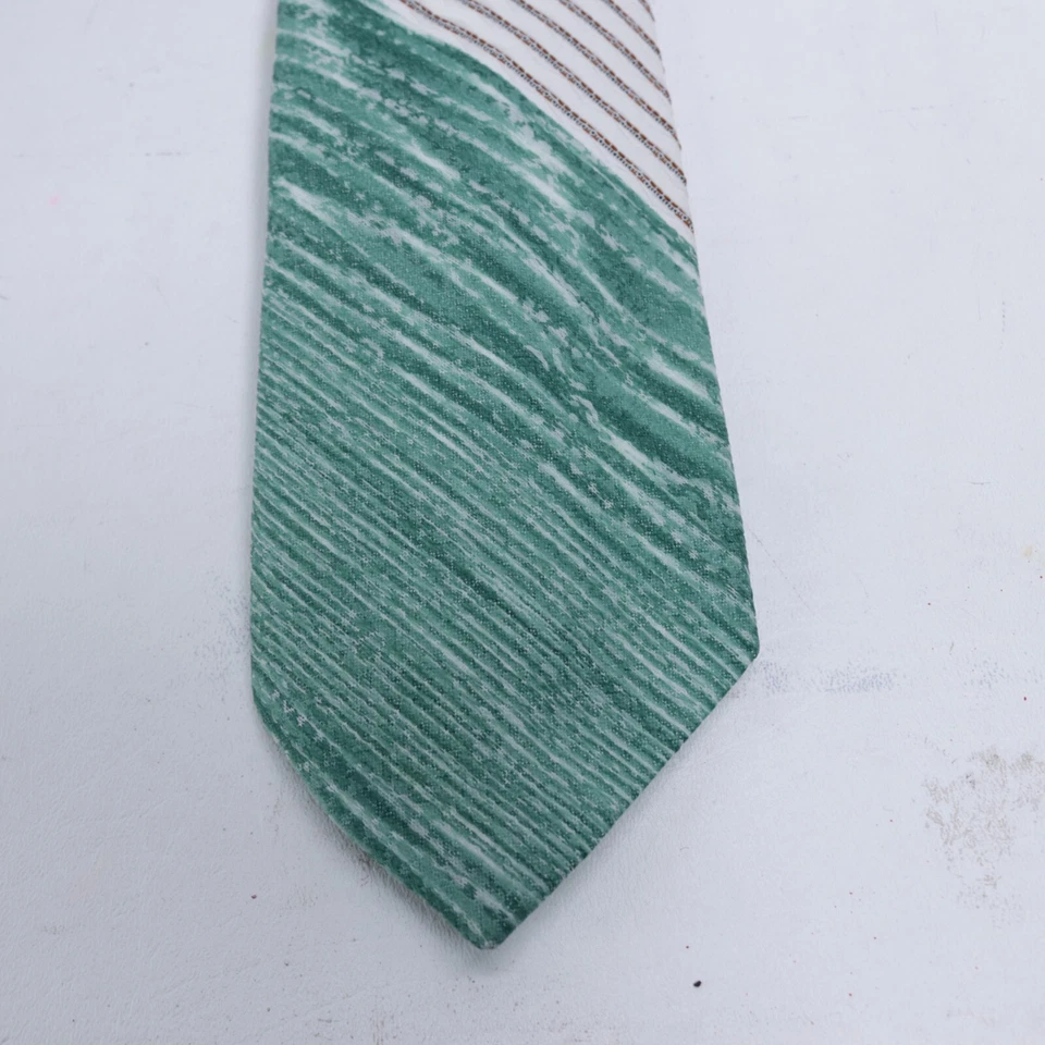 Vtg 70s Don Loper Tie Mens 56 in Green White Gray Diagonal Striped Lined Wide - Image 2 of 4