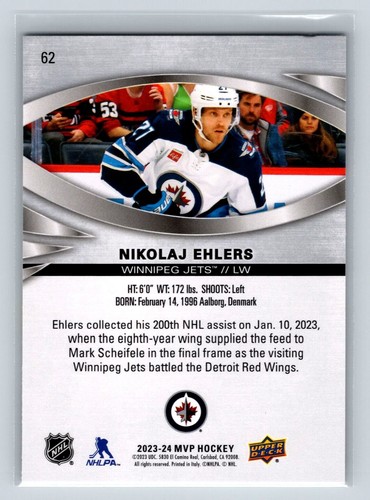 2023-24 Upper Deck MVP Silver Script #62 Nikolaj Ehlers Winnipeg Jets - Picture 2 of 2