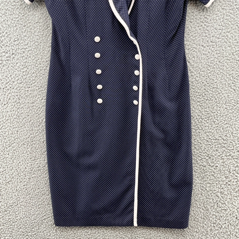 Vestido De Colección Studio I Para Mujer 10 Azul Marino Lunares Pinup Retro Doble Pecho Funda Foto 2 de 4