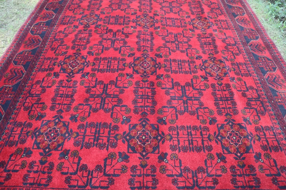 6x8 ft, Afghan Bokhara Rug, Red Black Tribal Wool Rug, Bedroom Rug, Kitchen Rug - Image 3 of 4