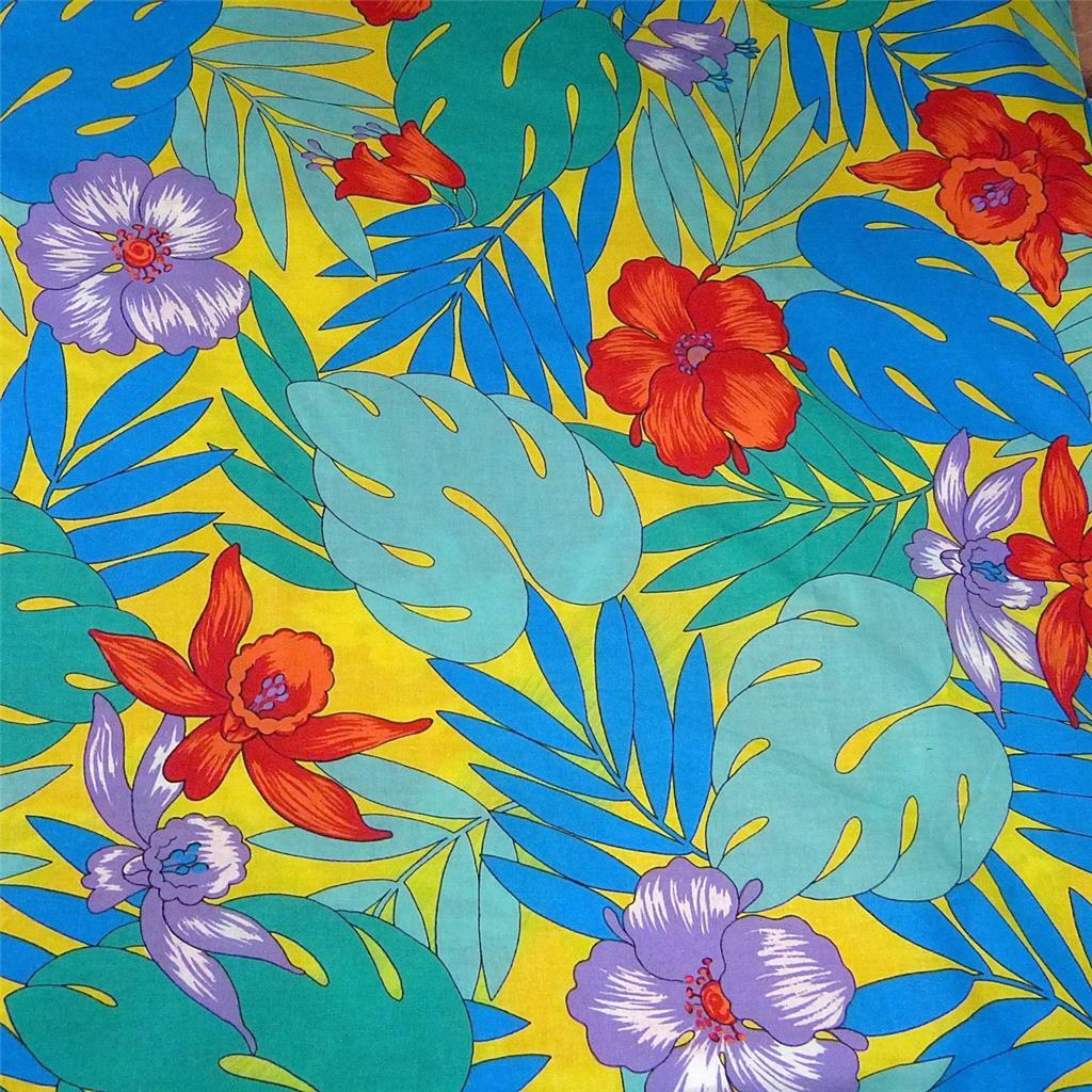 Vintage Hawaiian Print, Bright Large Okika, Monstera Lau