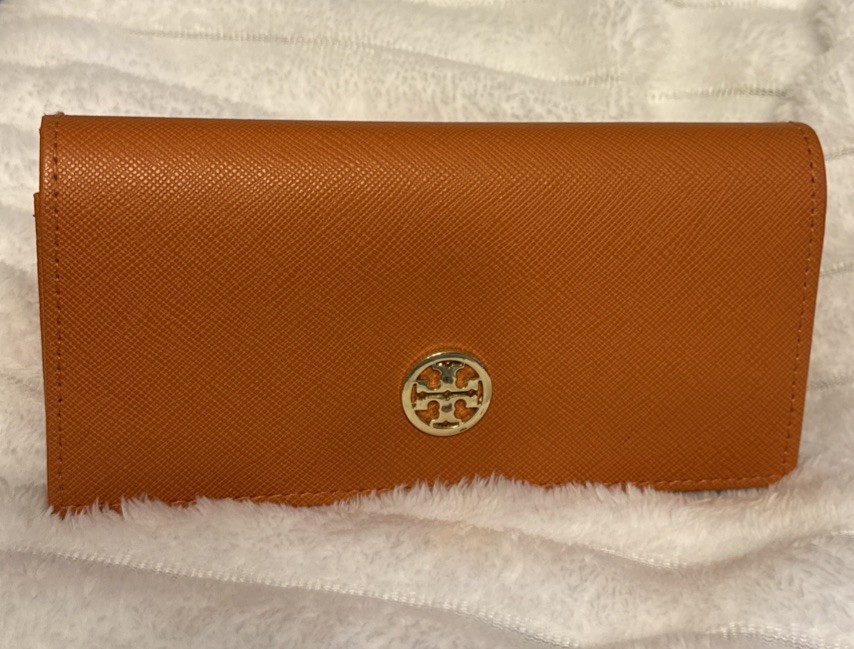 Unique Tory Burch Vibrant Orange Leather Sunglasses Case w/ gold logo