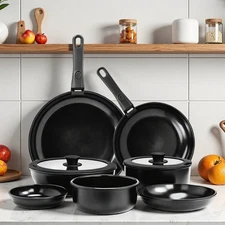 23-Piece Nonstick Aluminum Cookware Set - Pots Pans Detachable Handle Lids Black