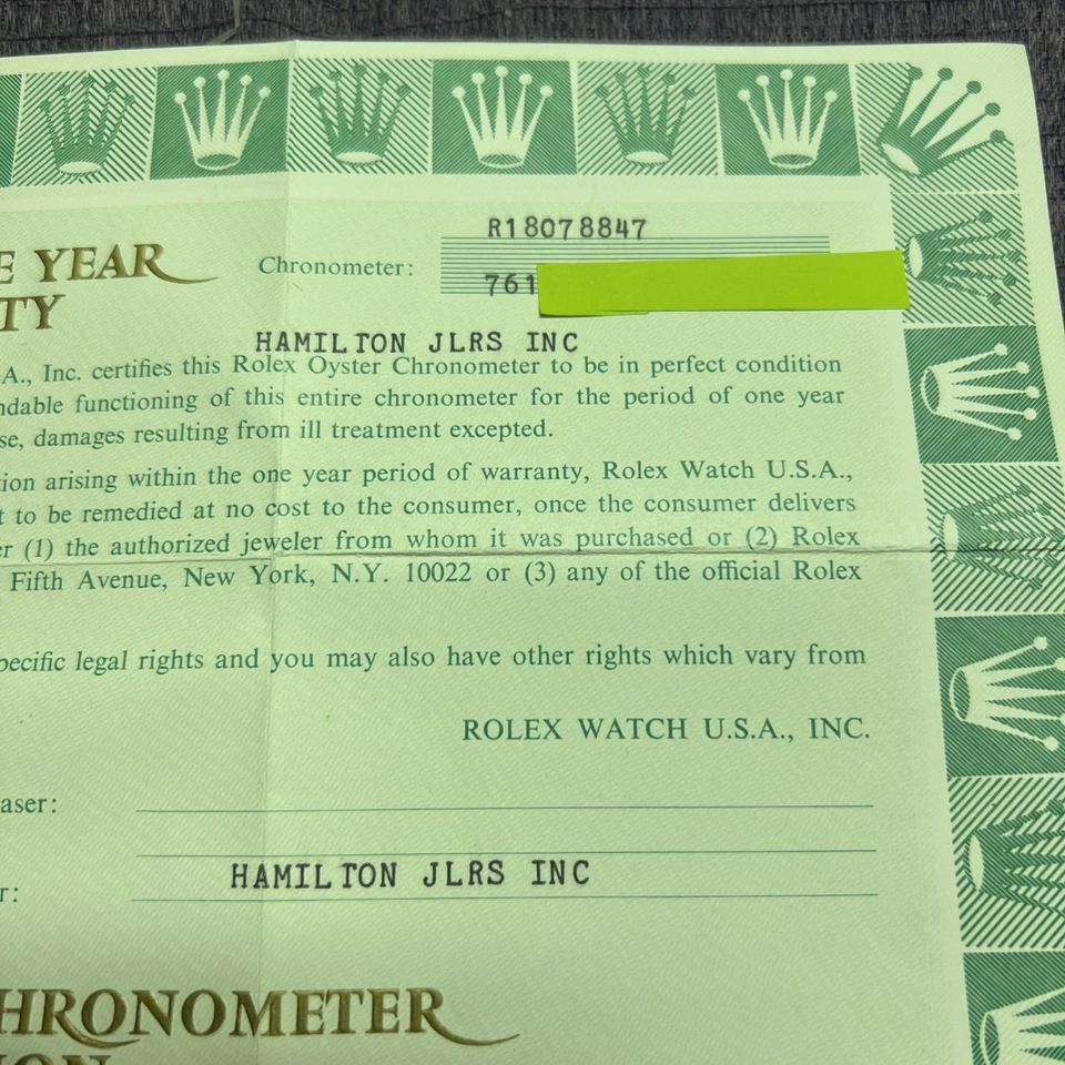 Rolex Certificado Garantía Garantía Rolex Day-Date 18078/761xxxx (B) Foto 2 de 4