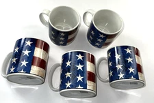 Warren Kimble Colonial 10 Oz American Flag Ceramic Mugs (c)1997 by Sakura NY-VTG
