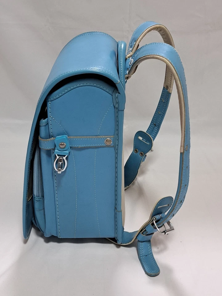 Bolso Mochila Escolar KIDS AMI Japonés Randoseru Cuero Azul Claro Hecho en Japón Foto 2 de 4