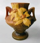 ROSEVILLE ART POTTERY AUTUMN BROWN CLEMATIS VASE #138-6