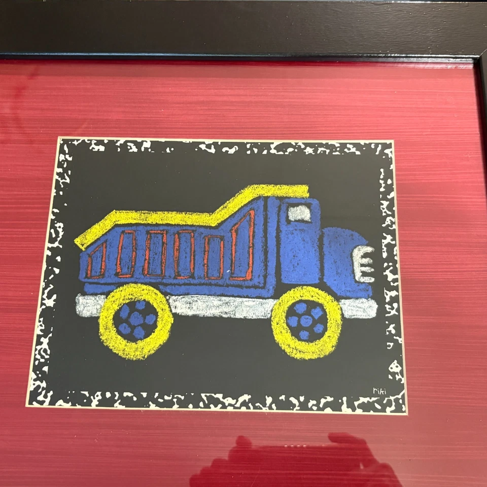 Camión volquete avión y bulldozer conjunto de imágenes enmarcadas lote de 3 firmadas por Riki Foto 2 de 4