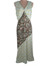 Anna Sui Babydoll Maxi Dress Mesh Lettuce Hem Blue Green Sz M Y2K 90s Clueless 