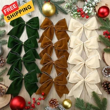 Janinka 12 Pcs Christmas Velvet Bows 6 Inch Rustic Milky White,brown,green 