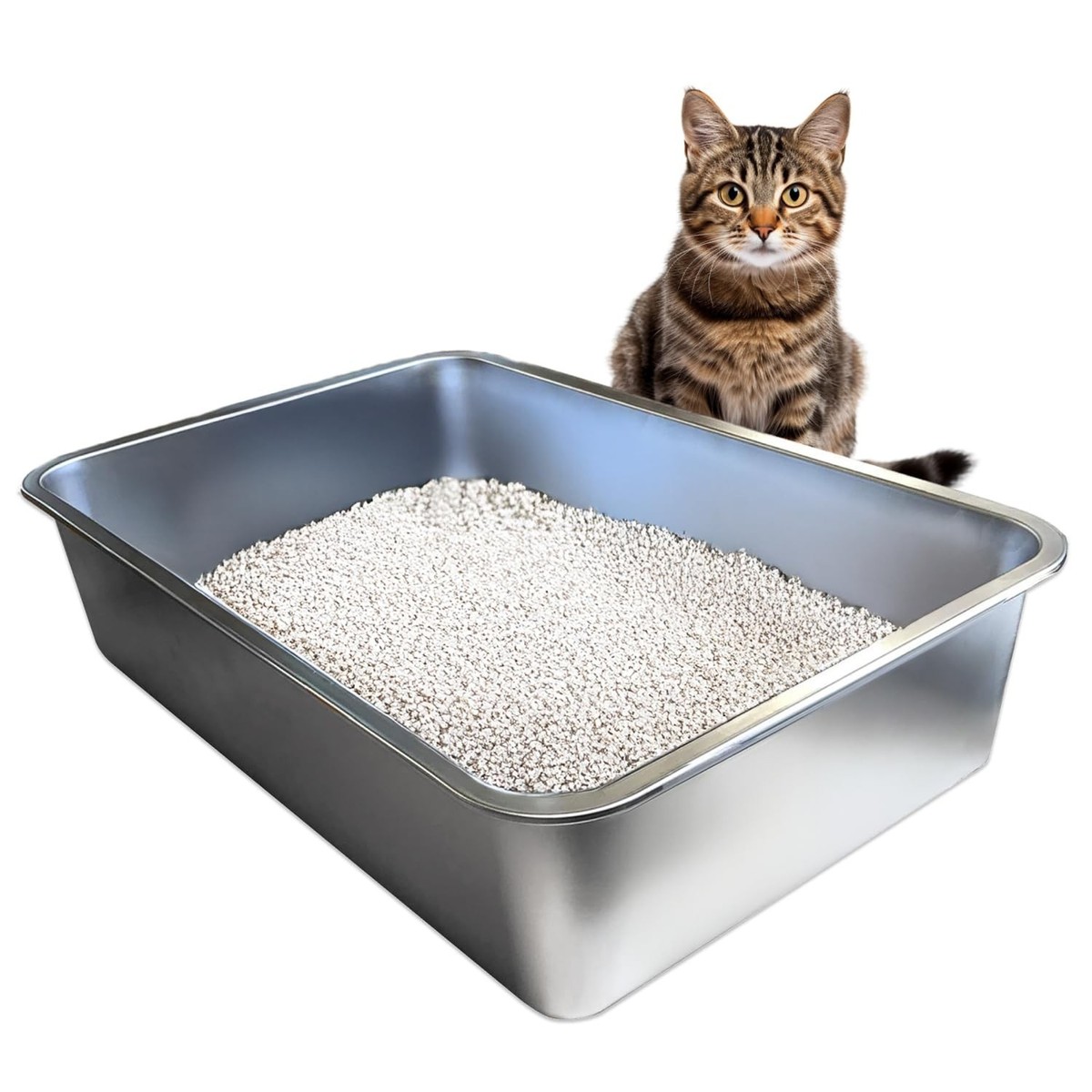 iPrimio Stainless Steel Litter Box No Stick Litter Pan for Cats