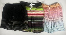 lot of 3 Striped Youth Boys Multi Colored Lined Board Swim Shorts Size M 10-12