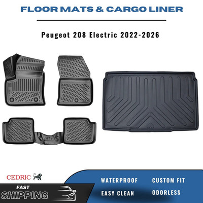 Car Floor Mats & Cargo Liner for Peugeot 208 Electric 2022-2026 Hatchback 3D SET