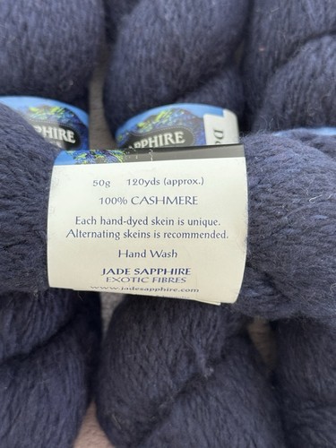 JADE SAPPHIRE CASHMERE HANDSPUN Yarn ~ Color-Deep Blue Sea ~ 50g/120yds - Picture 4 of 4