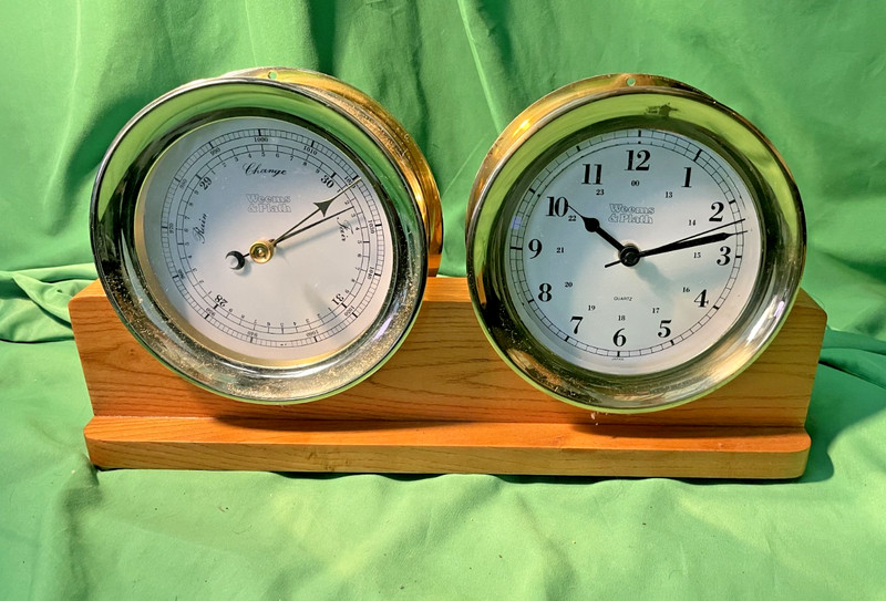 Double Clock & Barometer base Custom Sizes Ship yacht boat home office