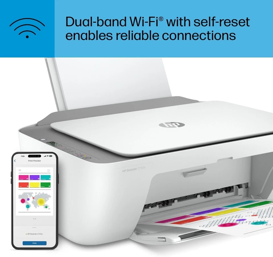 HP DeskJet 2755e Wireless Color All-in-One Printer, Print, Copy, Scan, Home - Image 3 of 3