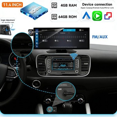 11.4'' IPS Portable Car Media Player Android 14 CarPlay Android Auto GPS FM AUX