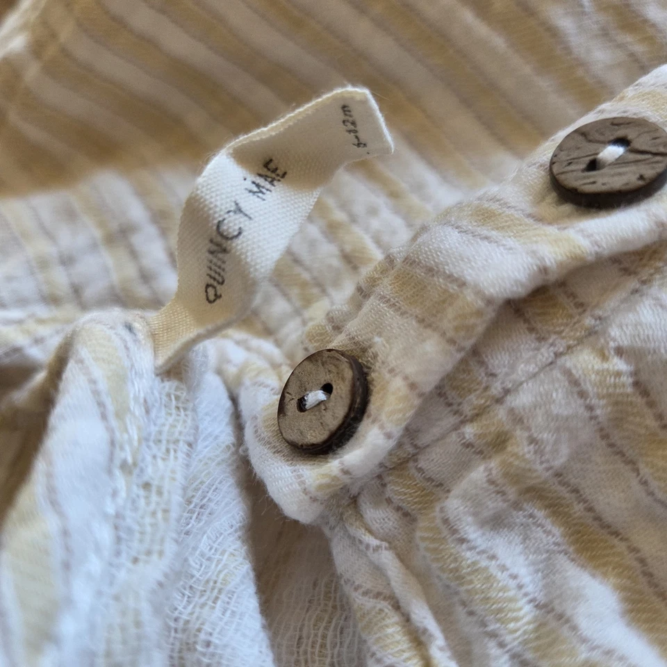 Quincy Mae Woven Cotton Beige Stripe Boxy Top Brown Buttons 6-12m Baby Shirt EUC - Image 4 of 4