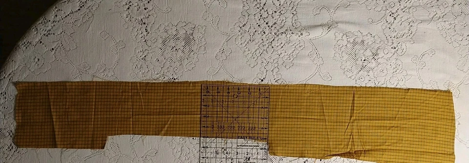 REMNANT Homespun Plaid Fabric Gold w/ Green Check Cotton Woven 36" x 5" + - Image 3 of 4