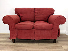 SOFA 2 Seater Red Patterned Fabric Loose Cover Removable Cushions FREE DELIVERY