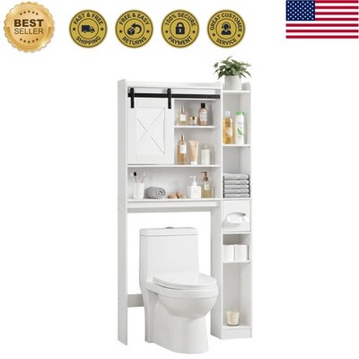 Over The Toilet Storage Cabinet with Sliding Barn Door, Toilet Paper Holder, ...