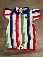 Vtg OshKosh B'gosh Baby Romper Size 12 Months Striped Outfit Green Blue Red