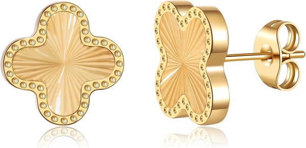 Alternate view of 18k Gold Plated Clover Earrings For Women Four Leaf Clover Stud Earrings Lucky