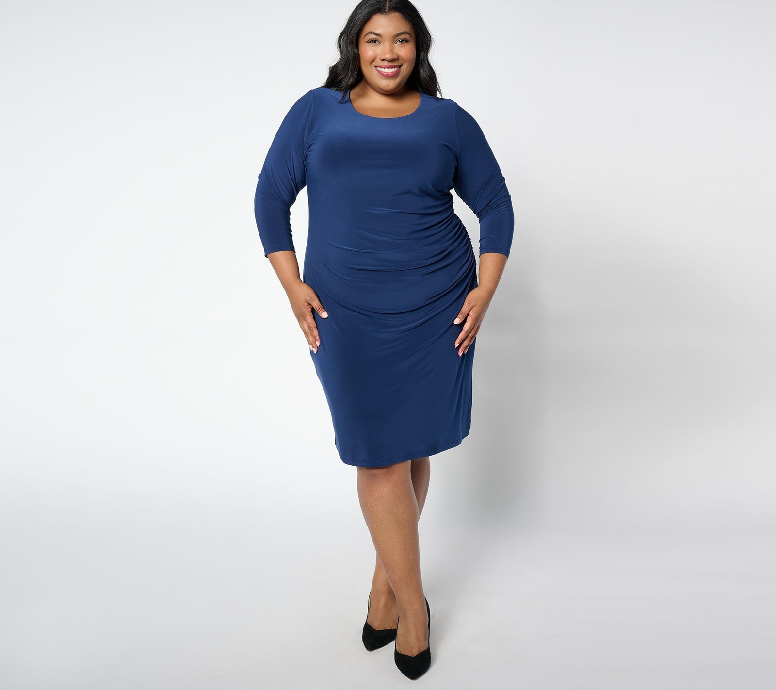 Dennis Basso Women's Dress Sz XL Italia Knit Ruched Blue A660901
