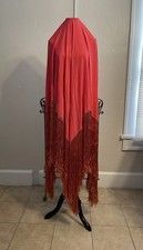 1930s Silk Vintage Red Piano Shawl W/Fringe Without Embroidery Nice Condition