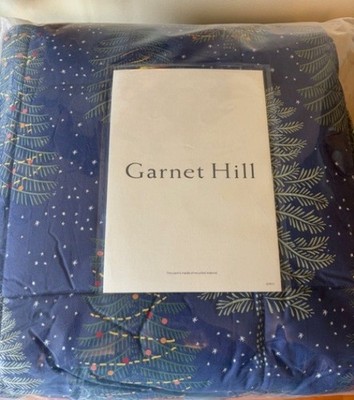 Garnett Hill Essential Holiday Rustic Cottage Quilt Throw Blue w/Trees NIP  B