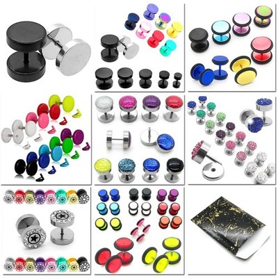 2 Edelstahl Fakeplugs Fake Plug Piercing Ohrstecker Ohrringe Ohr Acryl Tunnel