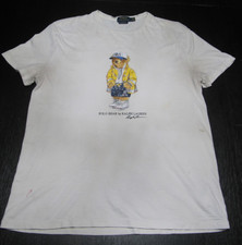 VTG Polo Ralph Lauren Polo Bear Shirt Mens Large White Distressed Graphic