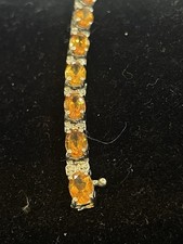14K WHITE GOLD CITRINE & DIAMOND BRACELET 7'L NATURAL GEMSTONE 9 TCW 10.7 GRS