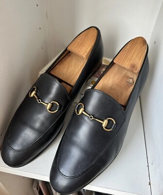 Gucci Black Jordaan Leather Loafers With Horsebit Detail