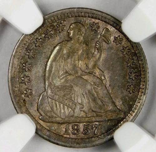 NGC MS64+ 1857 SEATED HALF DIME