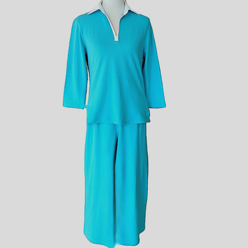 NWT Coldwater Creek Sky Blue Capri Set Sz. Small Pique Cotton Mach Wash MSRP $59