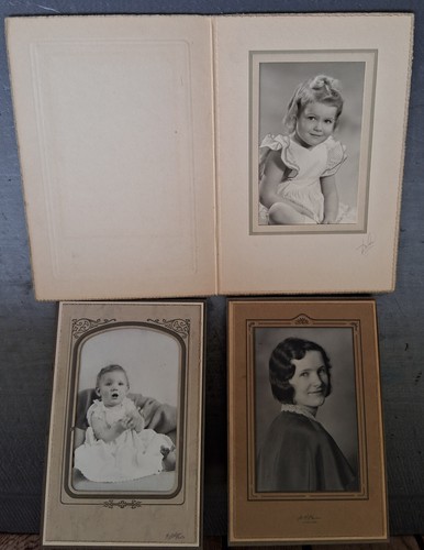 Vintage Lot of 3 Framed Signed Portrait Black & White Photographs Lady and Girls