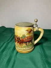 Vintage BUDWEISER Champion Clydesdales Hammered Lidded Stein/Mug - Ceramarte 