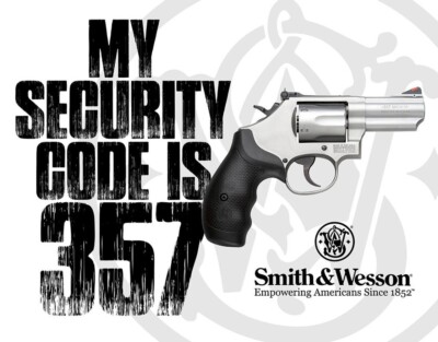 US Schild  ca. 30 x 40 cm Smith & Wesson my Security Code is 357