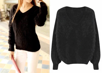 ❄️ SCHWARZ 90% ANGORA PULLOVER WOLLE PURE WOOL JUMPER SWEATER MINK CASHMERE NEW - Bild 1 von 4