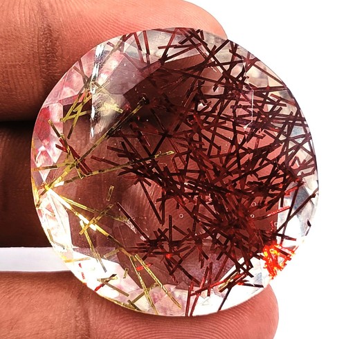 113.45 Ct EGL Unique Collection Round Cut Bi-Color Rutile Quartz Gemstone MKQ - Picture 5 of 8